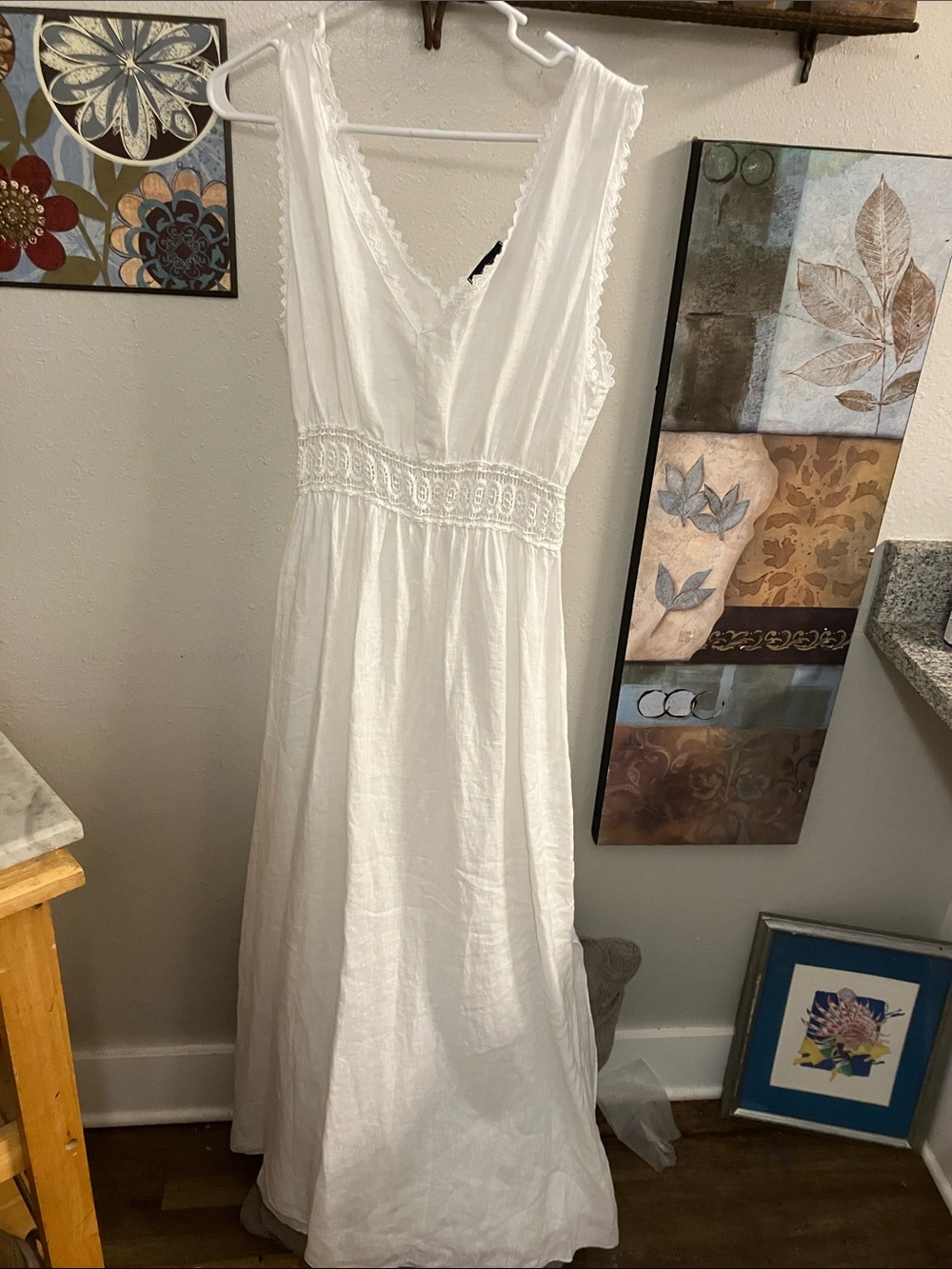Terzo Millennio Linen Women's White Maxi Dress with Lace Waist Sexy Fabulous L!